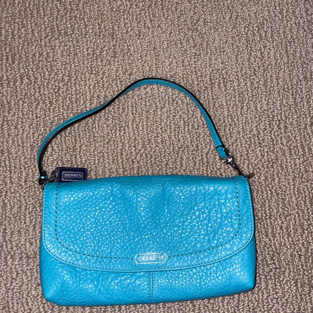 blue coach wristlet purse